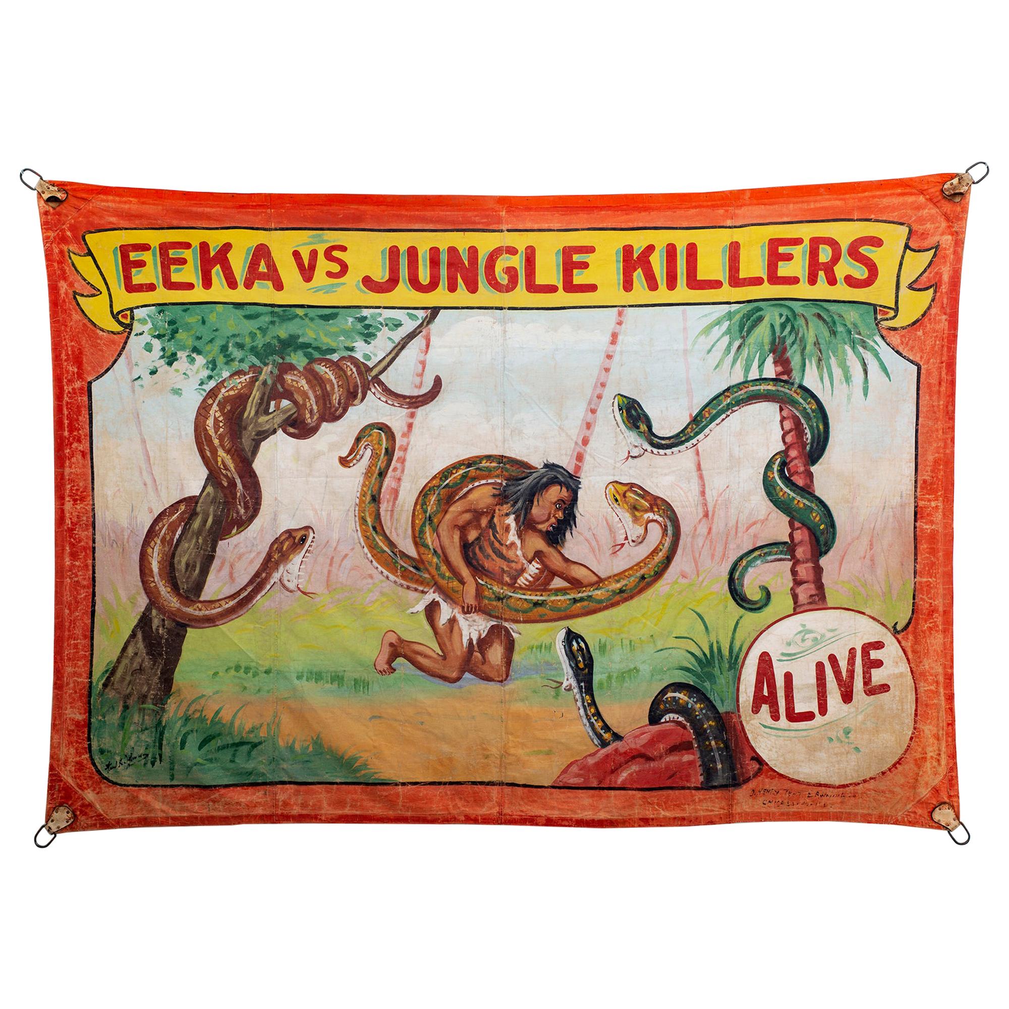 "Jungle Killers" Circus Banner, circa 1940s