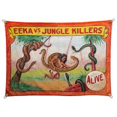 Vintage "Jungle Killers" Circus Banner, circa 1940s