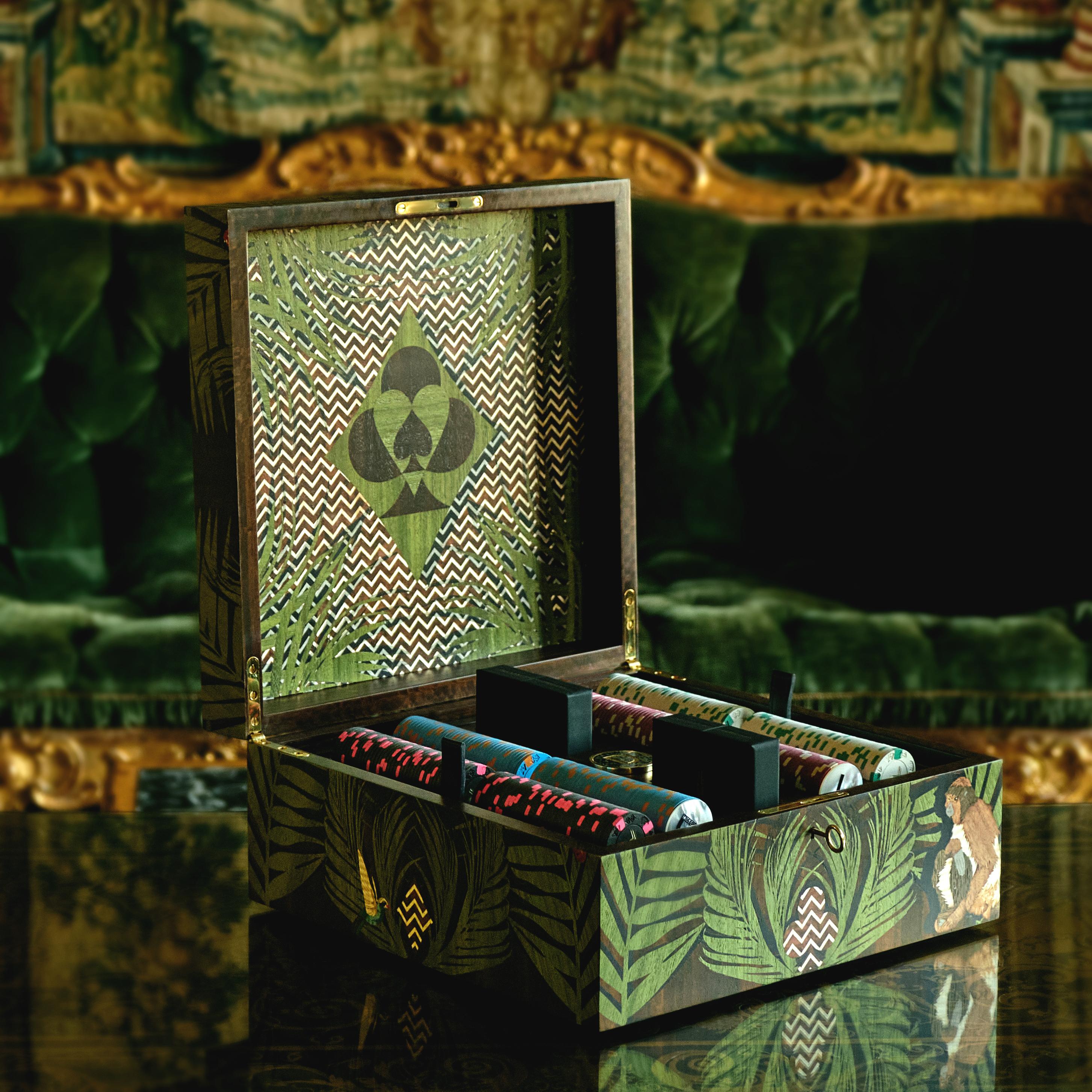 British Jungle Marquetry Poker Set by Alexandra Llewellyn For Sale