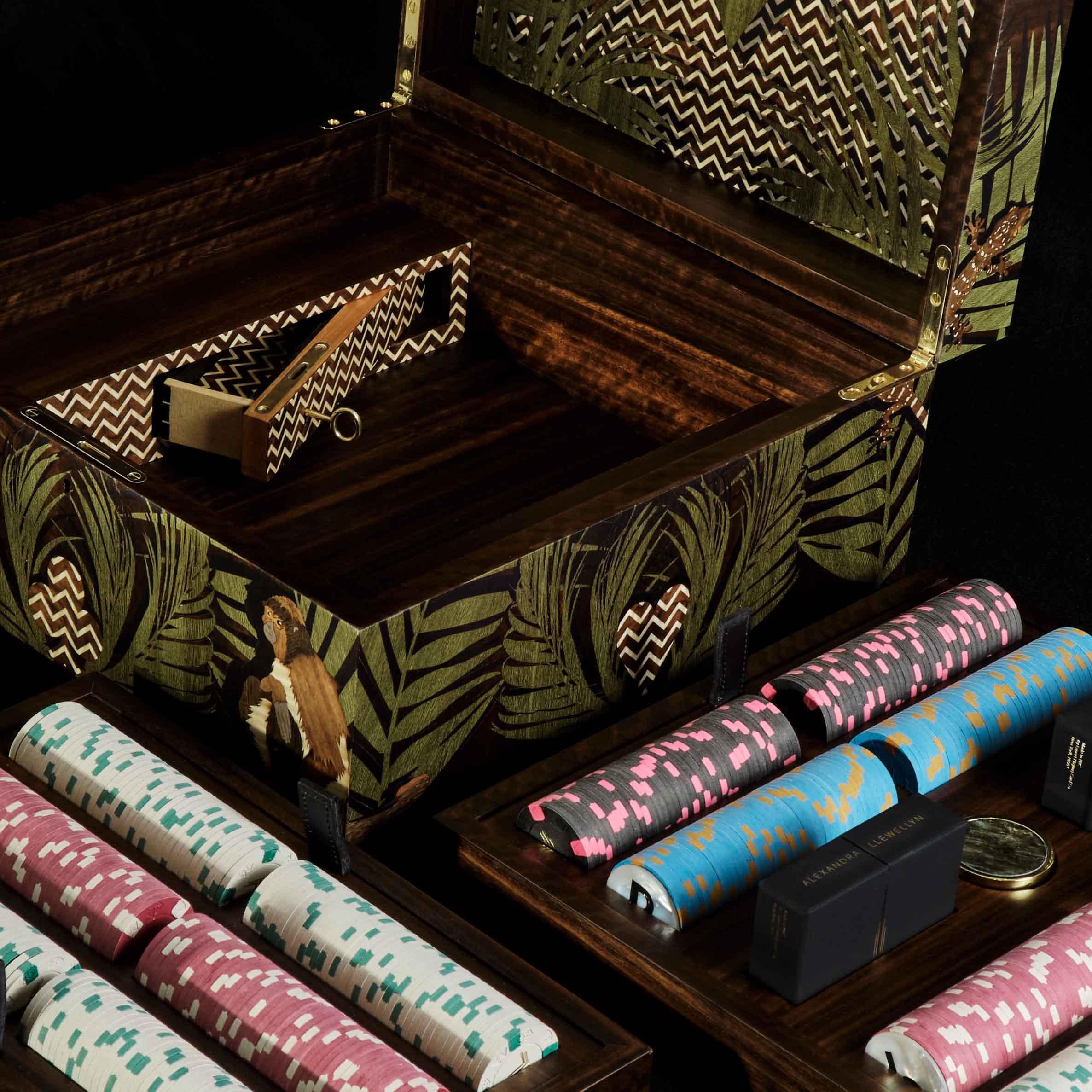 Contemporary Jungle Marquetry Poker Set by Alexandra Llewellyn For Sale