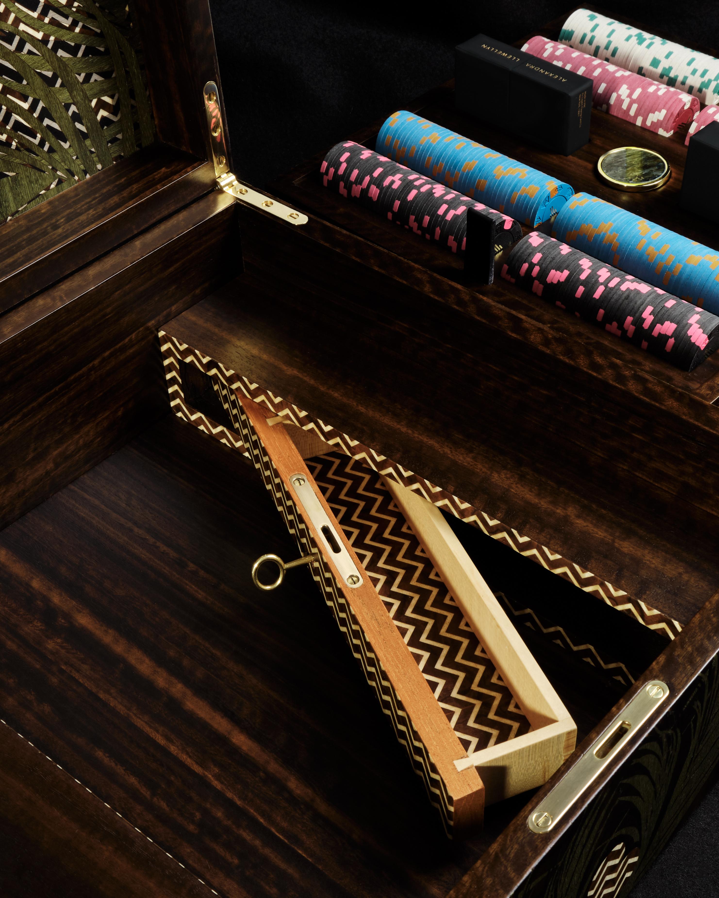 Brass Jungle Marquetry Poker Set by Alexandra Llewellyn For Sale