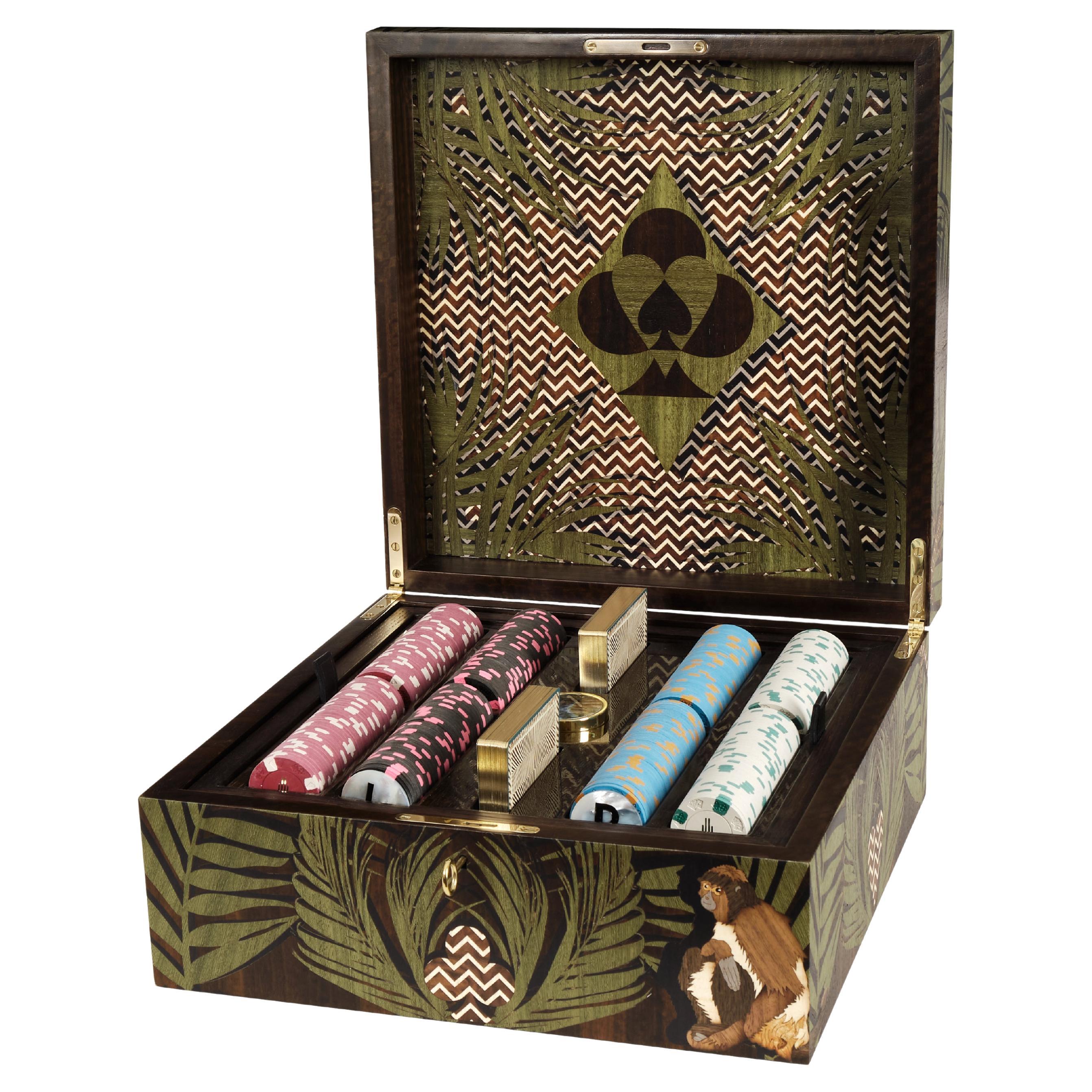 Jungle Marquetry Poker Set by Alexandra Llewellyn For Sale