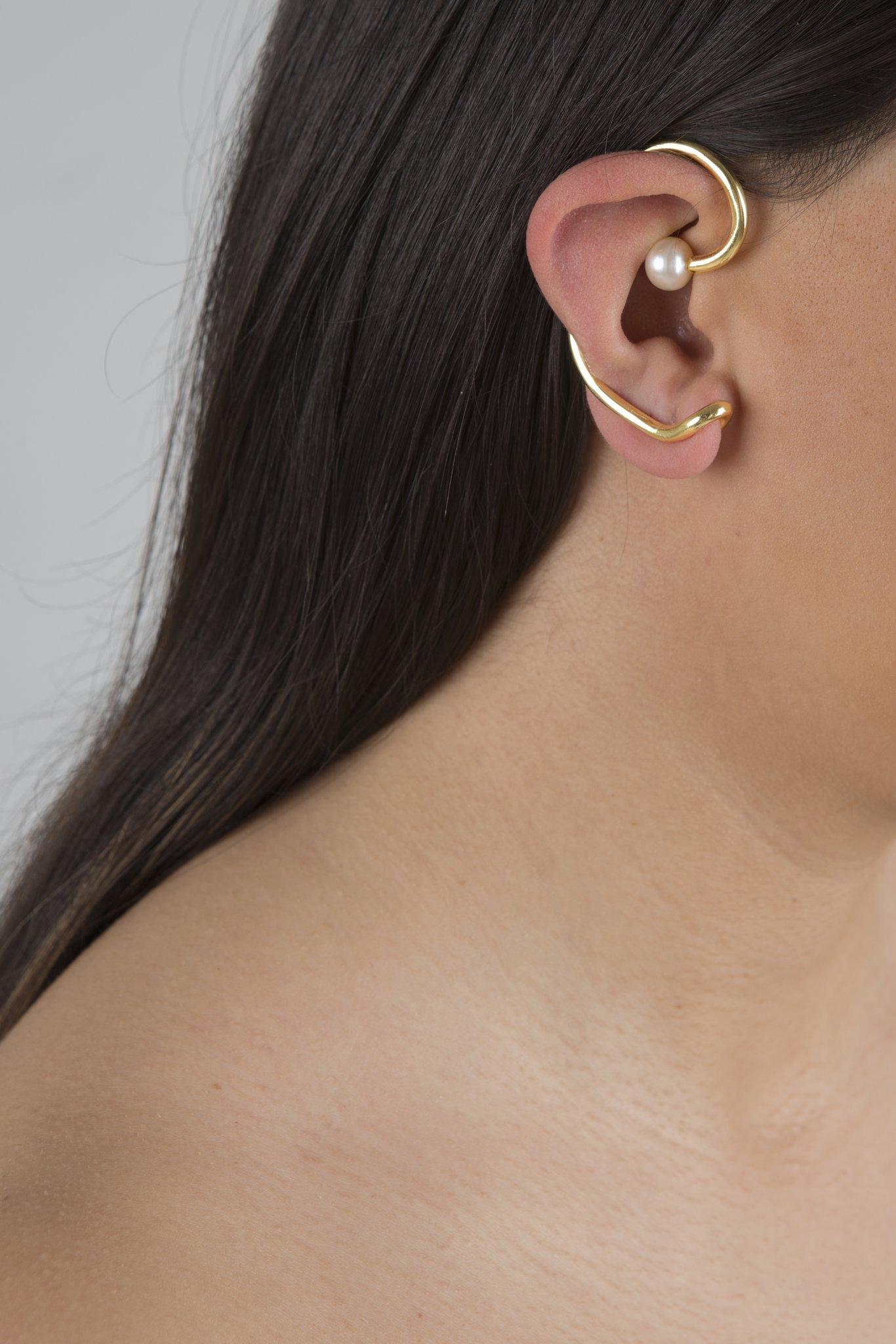 Gold vermeil ear cuff with freshwater pearl