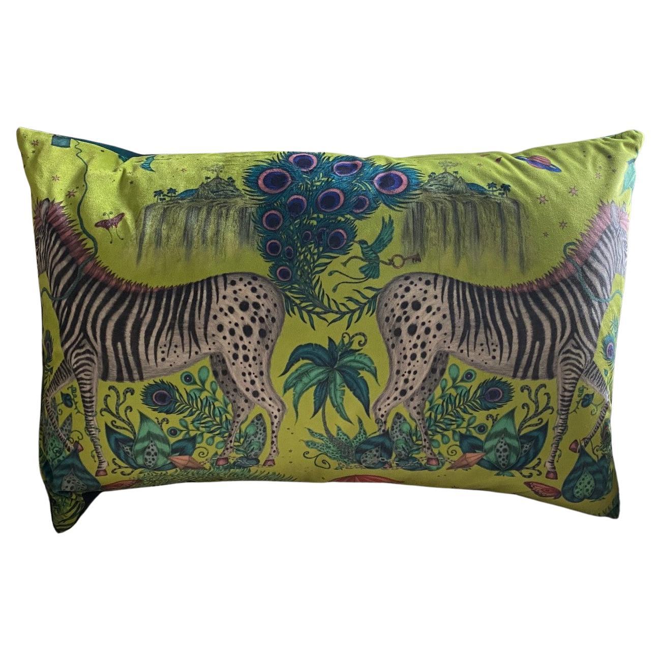 Jungle Scene Velvet Pillow in Clarke & Clarke Fabric with Contrasting Back