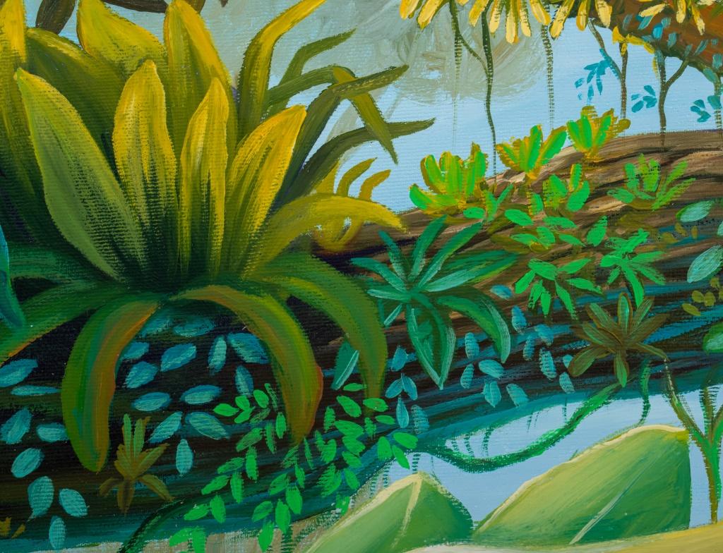 20th Century Haitian Jungle Scene with Gorilla, Oil on Canvas