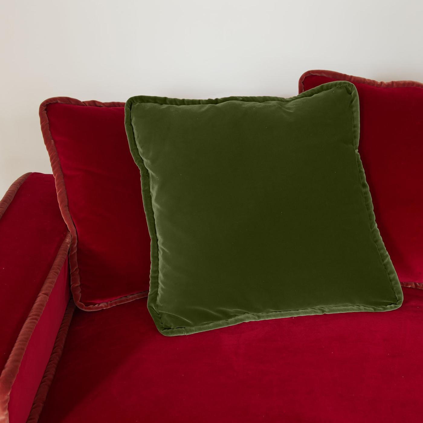 Italian Jungle Silk and Moss Green Velvet Reversible Cushion by Biosofa For Sale