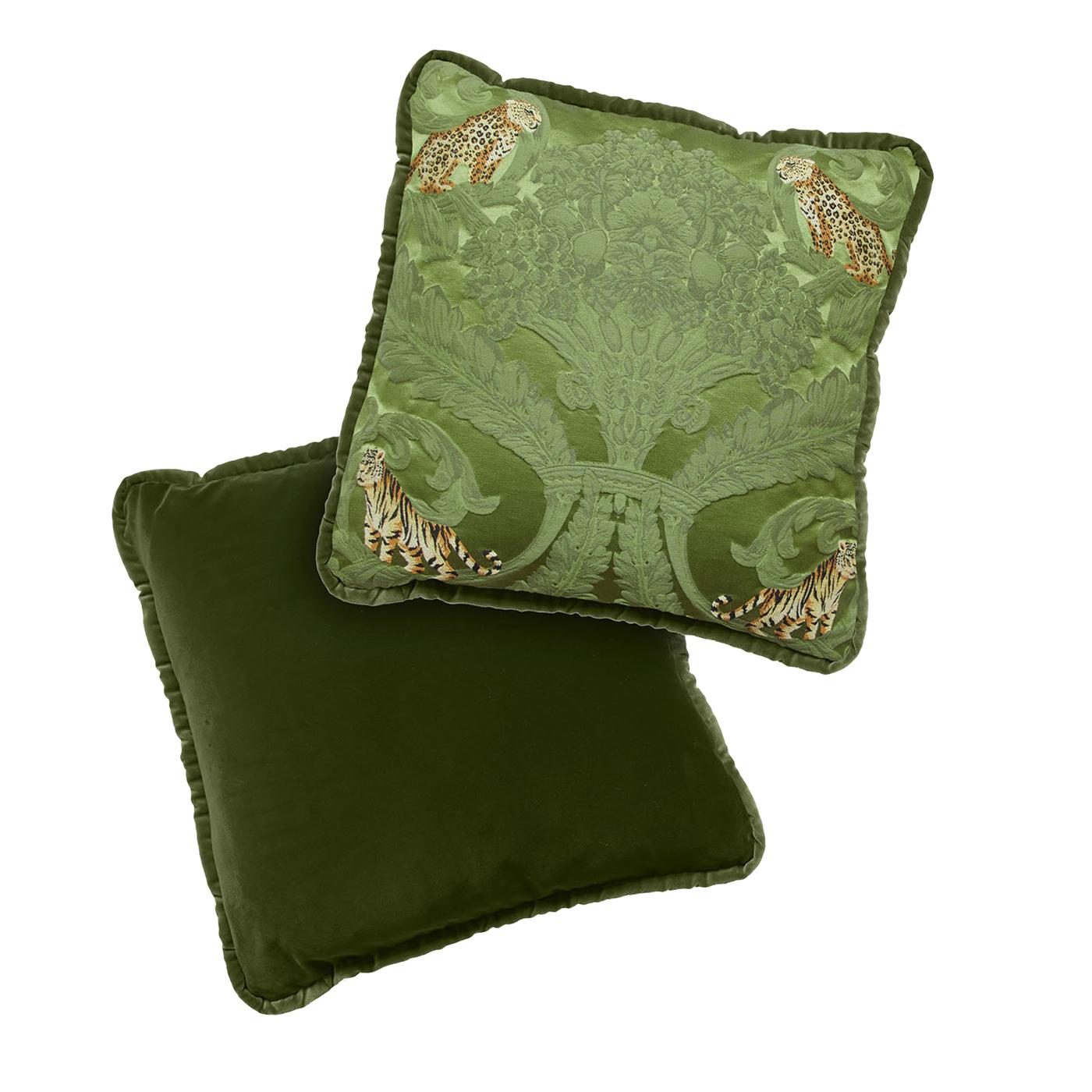 Jungle Silk and Moss Green Velvet Reversible Cushion by Biosofa In New Condition For Sale In Milan, IT