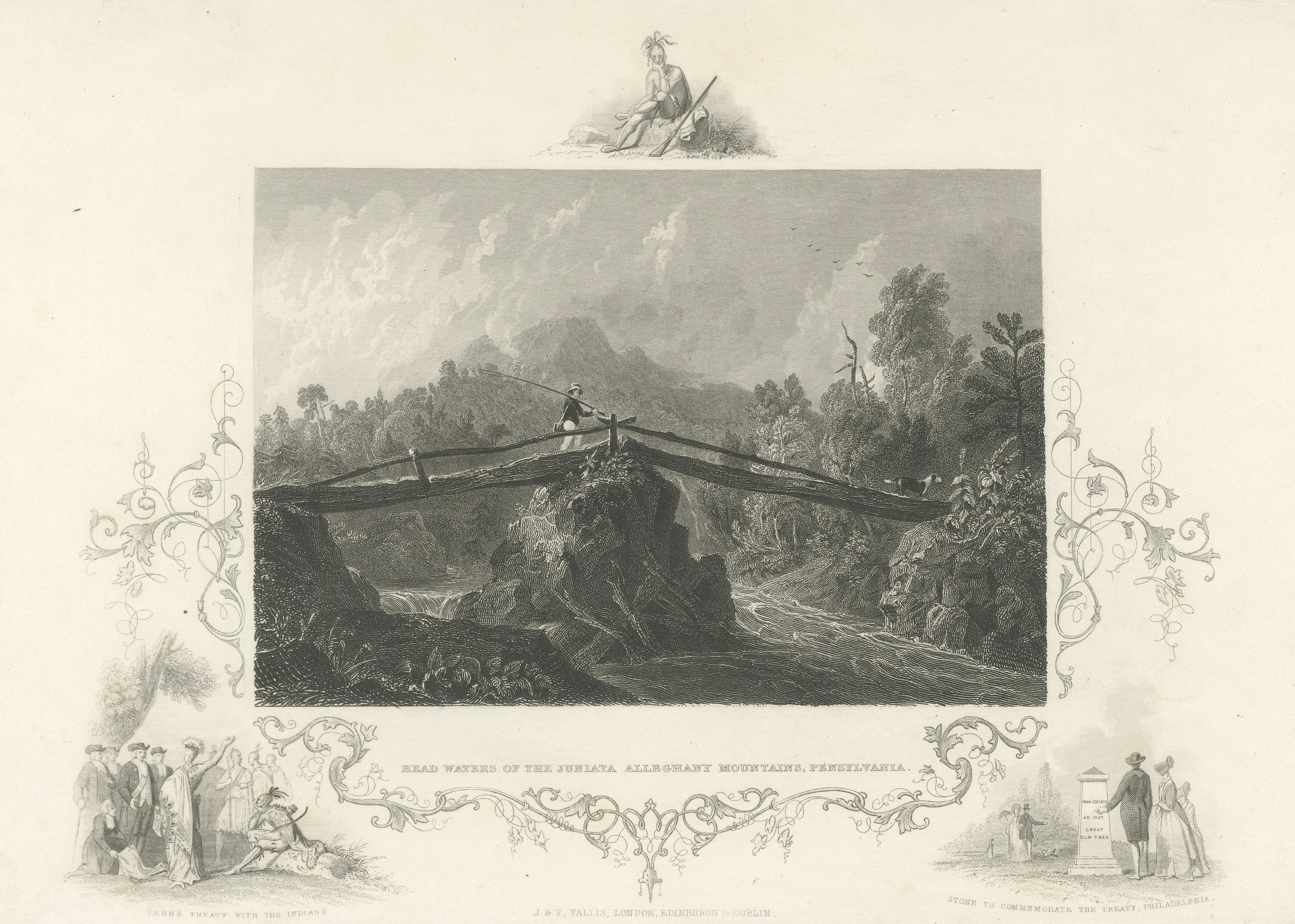 Juniata Alleghany Mountains - Antique Engraving, Pennsylvania View, ca.1830