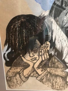 Junichiro Sekino firma la stampa su legno giapponese Ragazzo e il suo cane