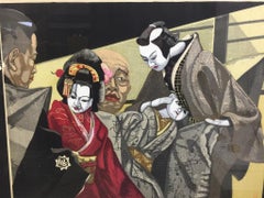 Junichiro Sekino Japanese Woodblock Print Monjuro and Jihei of Bunraku Puppets