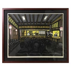 Junichiro Sekino Japanisches Bunjuro-Puppentheater in limitierter Auflage mit Holzschnitt