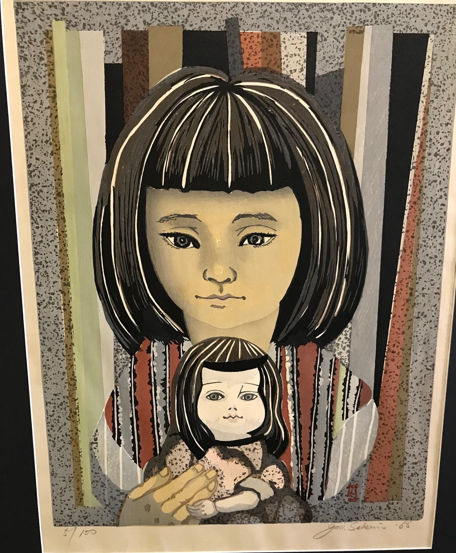 Showa Junichiro Sekino Signed Limited Japanese Woodblock Print Mr. Ozek's Daughter For Sale