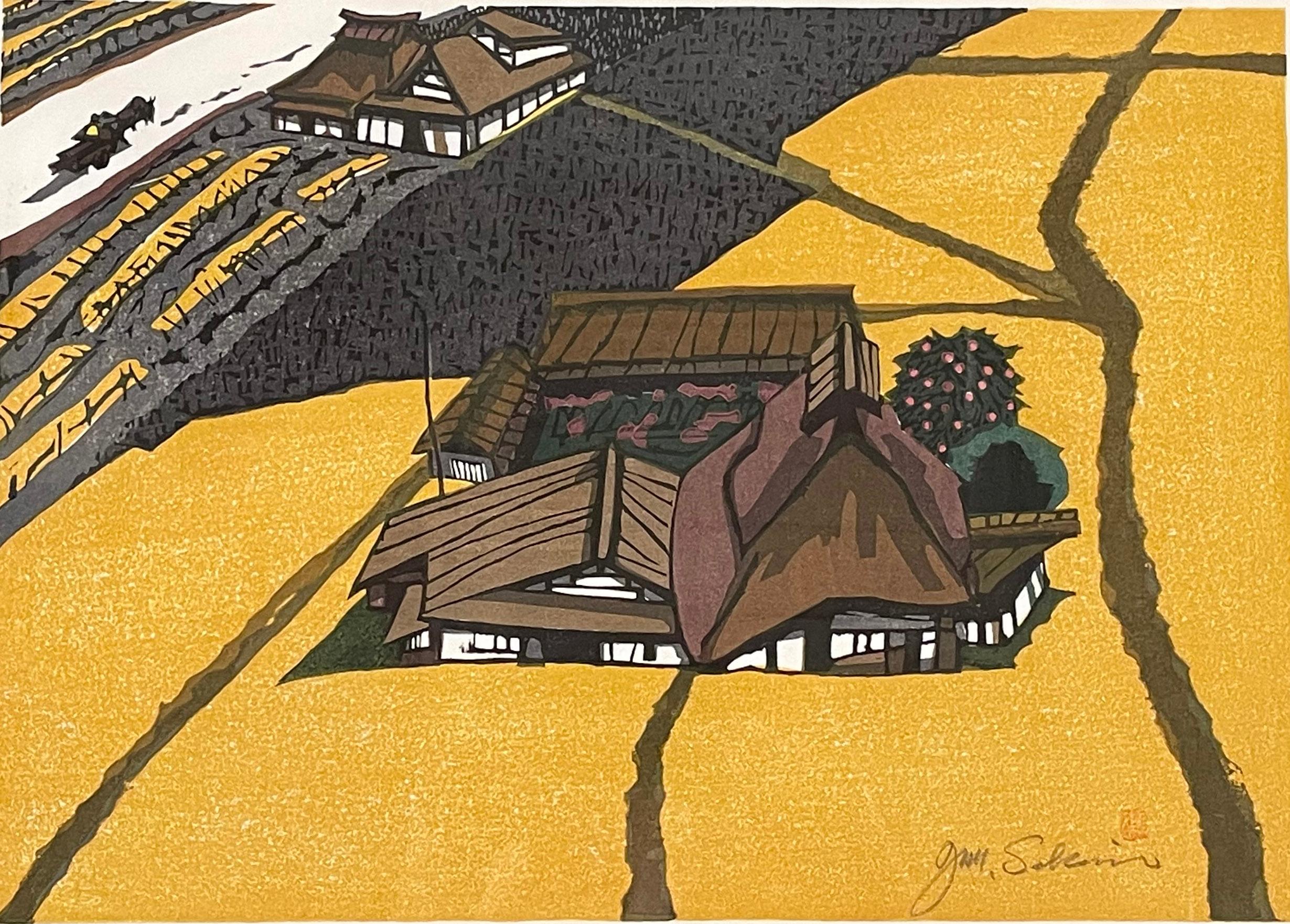 Landscape Print Junichiro Sekino - FARMHOUSE WITH YELLOW FIELDS (FABRIQUE DE MAISON)