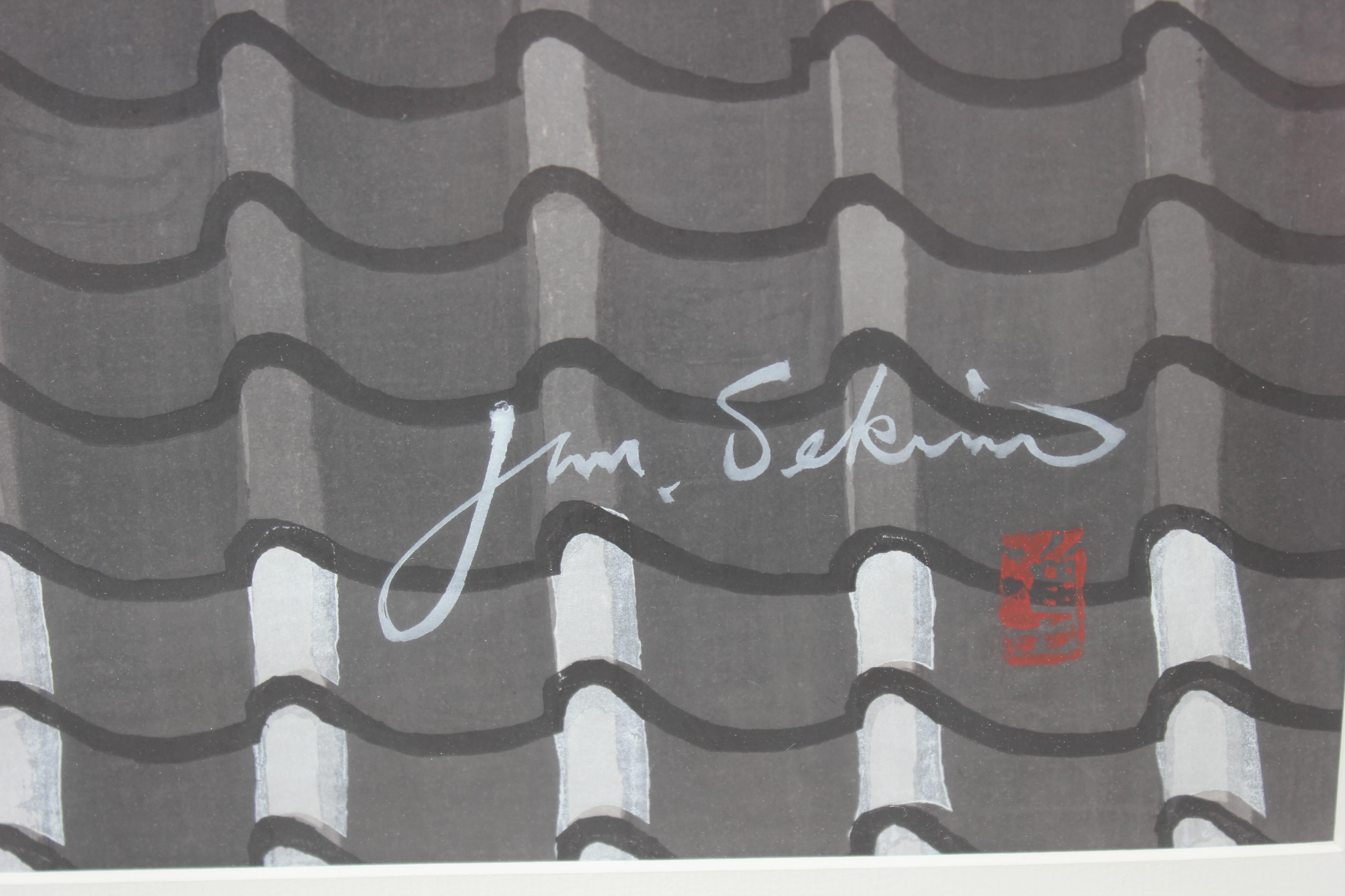 Jun’ichiro Sekino (1914 – 1988) Untitled, Flags date not known. Signature and seal lower right. Mat board covers the margins which may have the date, title and edition. Visible Area: H 22.5 in. x W 17.25 in. 

Artist Biography:
Jun’ichiro Sekino was