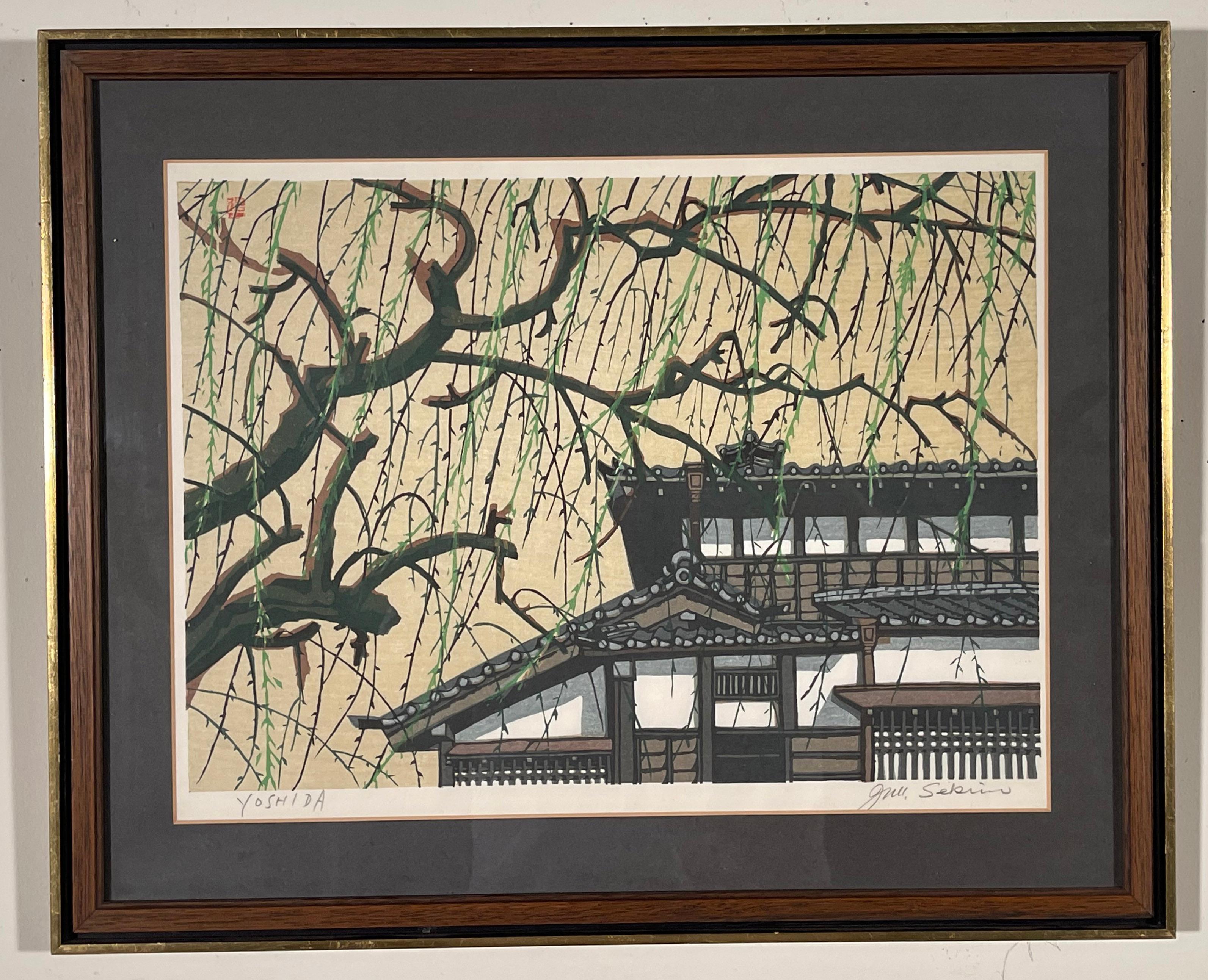TEAHOUSE AND WILLOW TREE - Print by Junichiro Sekino