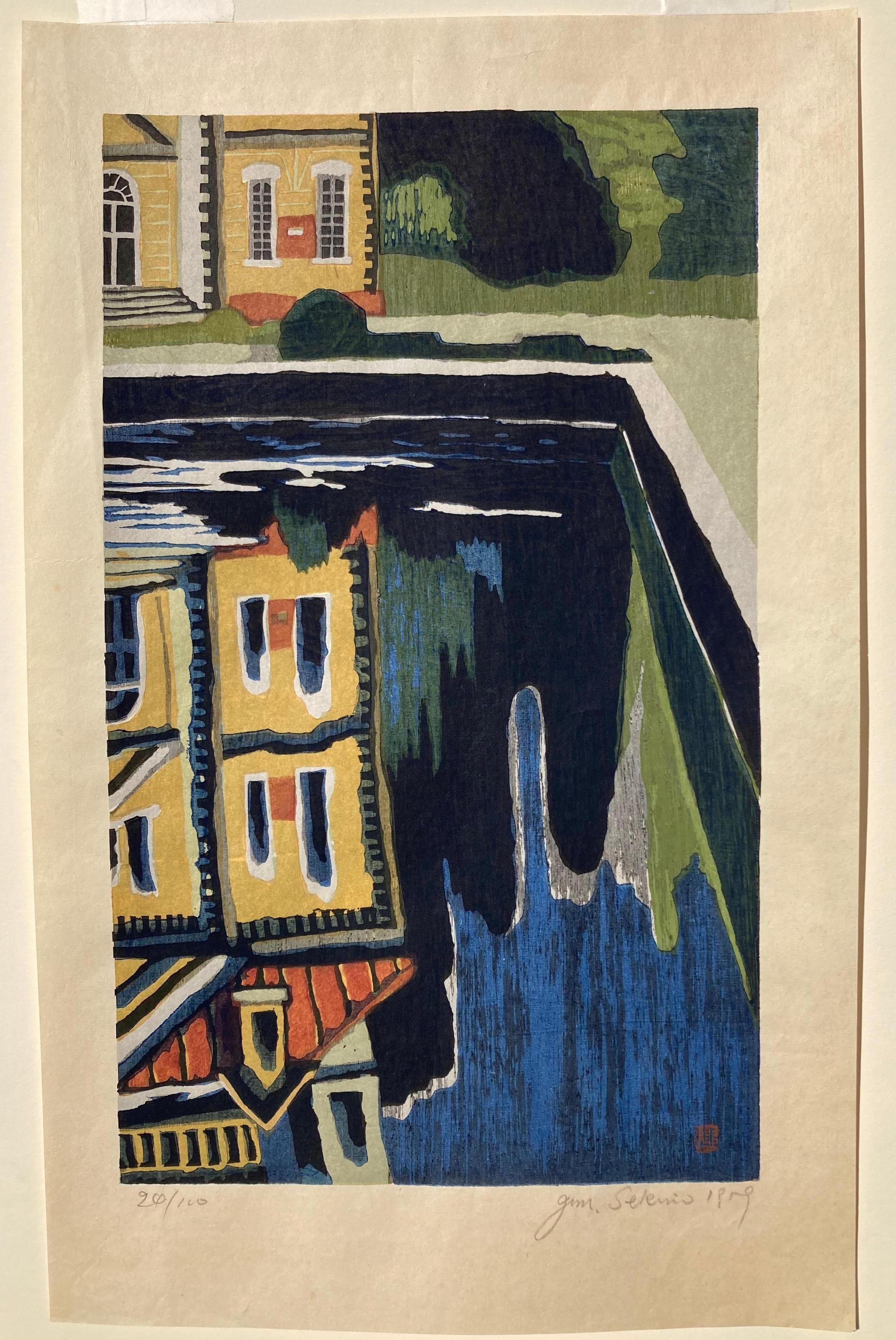 JUN’ICHIRO SEKINO (Japanese 1914 -1988) 

UNTITLED REFLECTIONS, 1959
Color woodcut, signed and numbered in pencil 20/100. Image 16 ¾“x 10 1/8”. Sheet 20 ½” x 12 ¾”
Beautiful, rich impression in good condition save for slight minor foxing in lower