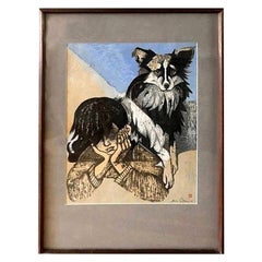 Junichiro Sekino Impresión xilográfica japonesa firmada Niño y su perro