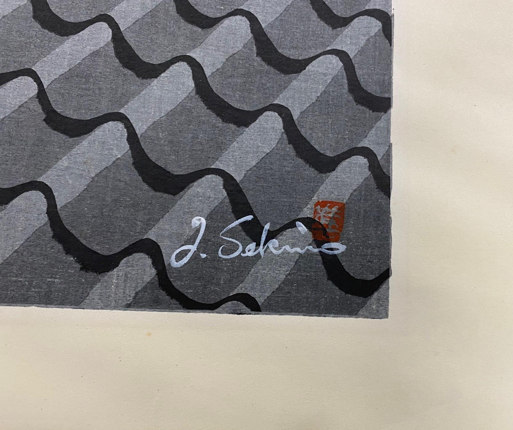 Junichiro Sekino Signed Japanese Woodblock Print Lovesick Cat 'Cat on Rooftop' 4