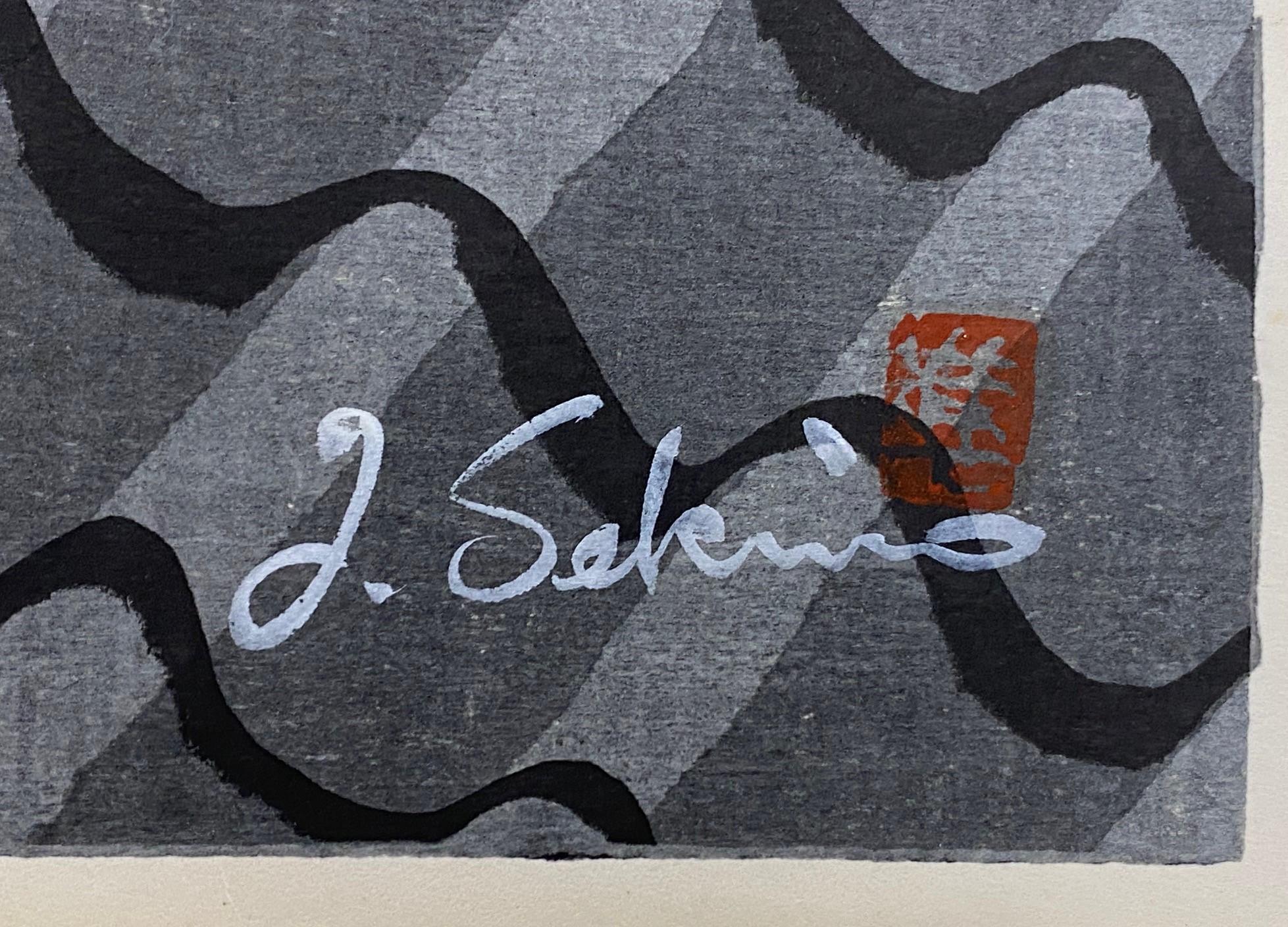 Junichiro Sekino Signed Japanese Woodblock Print Lovesick Cat 'Cat on Rooftop' 5