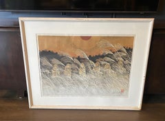 Junichiro Sekino firma la stampa su blocco di legno giapponese I sei Jizo a Yamashina Kyoto