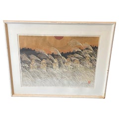 Junichiro Sekino Signed Japanese Woodblock Print The Six Jizo at Yamashina Kyoto