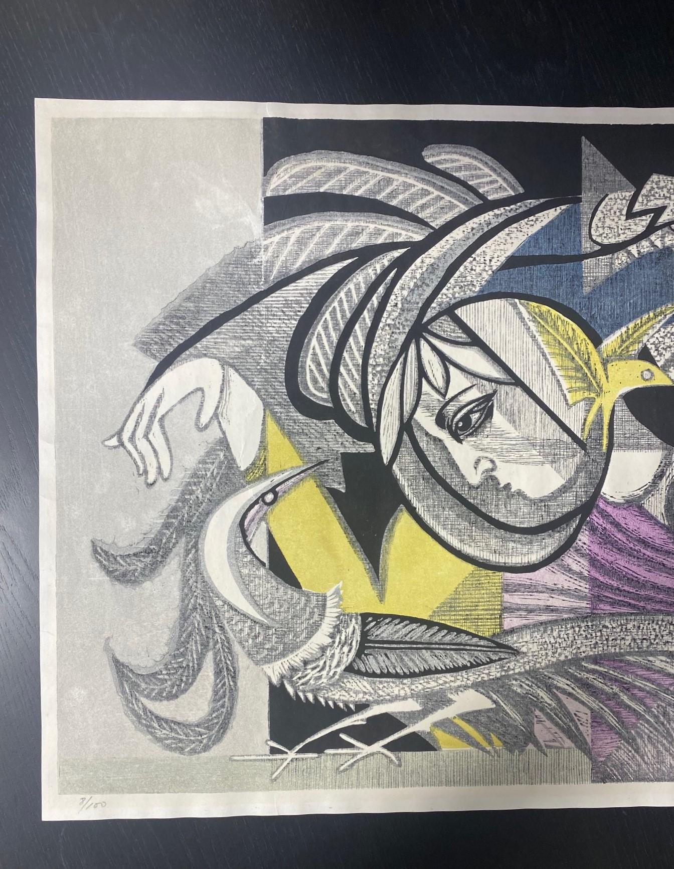 Junichiro Sekino Signed Limited Edition Abstract Japanese Woodblock Print, 1956 For Sale 1