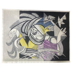 Junichiro Sekino Signed Limited Edition Abstract Japanese Woodblock Print, 1956