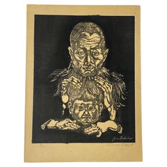 Junichiro Sekino Signed Limited Edition Japanese Print Yosaku Feeling Ill, 1948