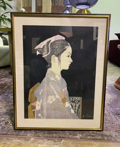 Junichiro Sekino Signed Limited Edition Japanese Woodblock Print Girl in Kimono