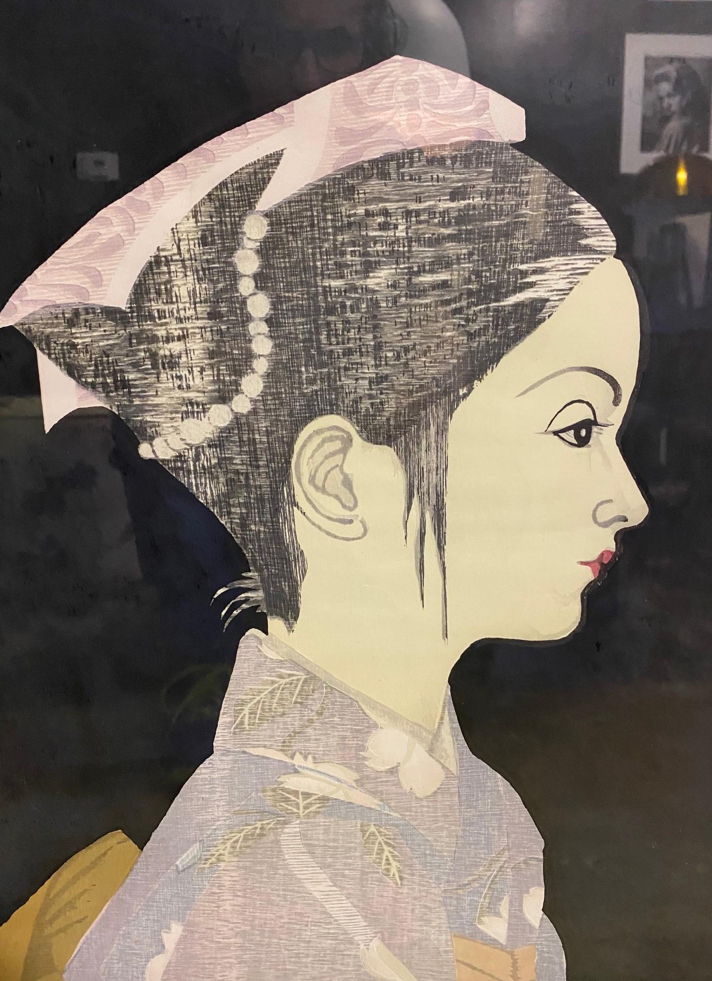 Junichiro Sekino Signierter japanischer Holzschnitt-Kimono mit Mädchenmotiv in limitierter Auflage (Japanisch) im Angebot
