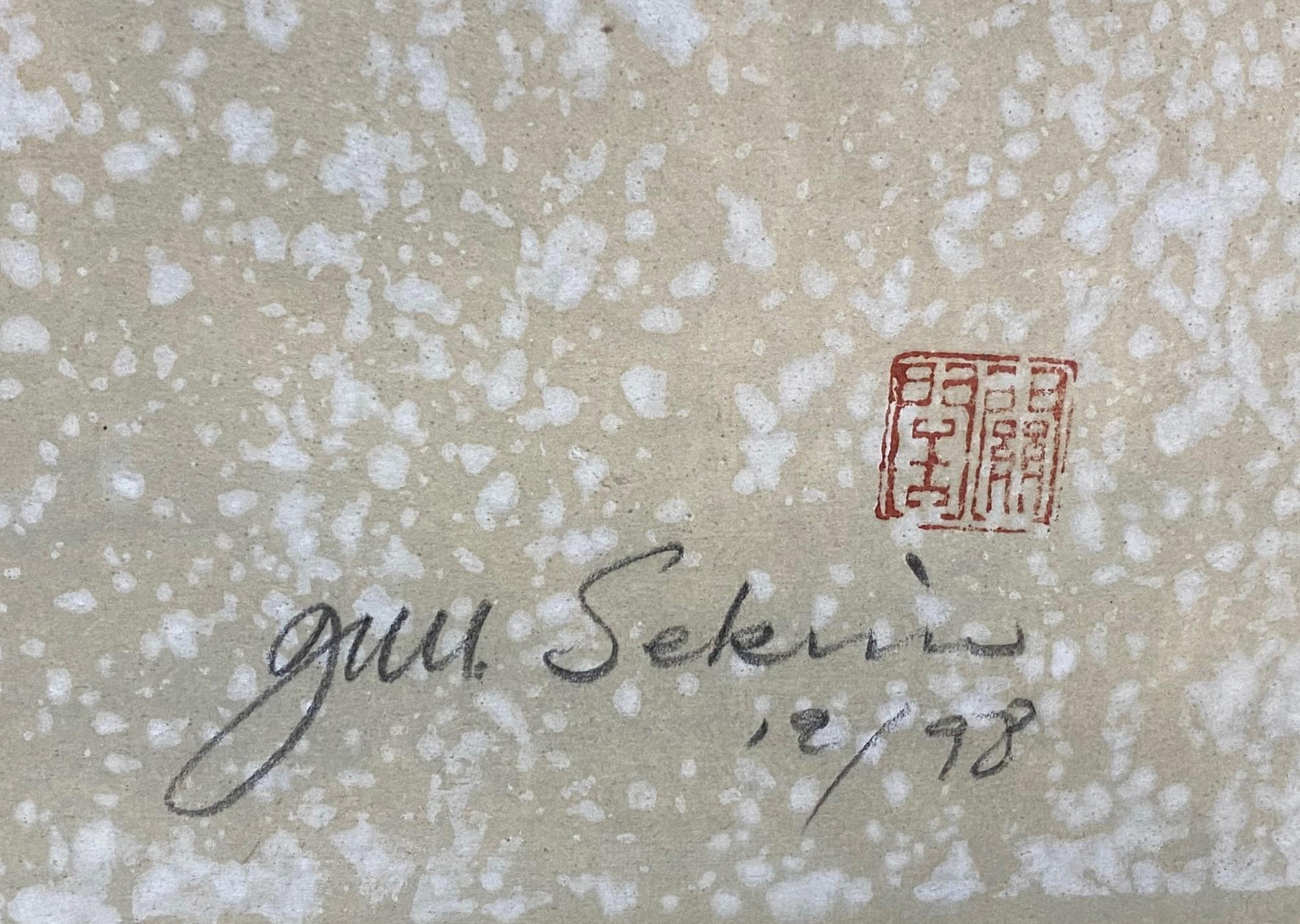Junichiro Sekino, signierte japanisches Mädchen mit Holzschnitt in Poncho, limitierte Auflage (Papier) im Angebot