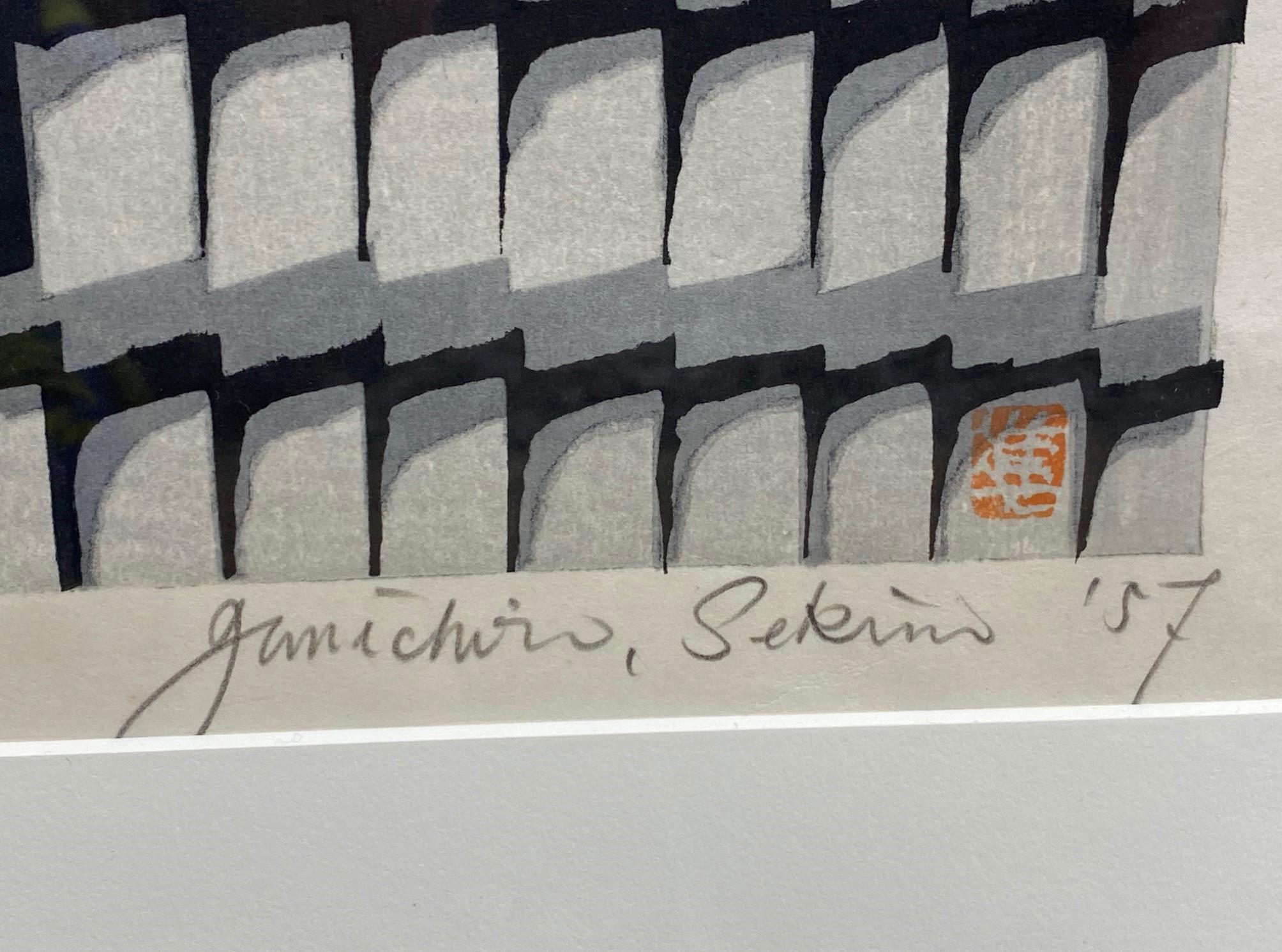 Junichiro Sekino Signed Limited Edition Japanese Woodblock Print Rooftop Tiles 3
