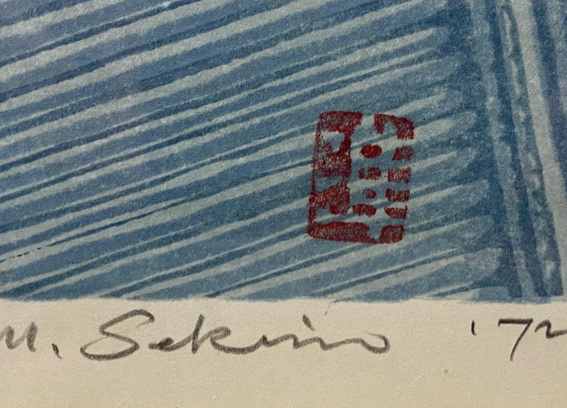 Junichiro Sekino Signed Limited Edition Japanese Woodblock Print Rooftop View 4