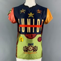 JUNIOR GAULTIER 1980's Size XL Military Green Graphic Polyester Crew-Neck T-shir