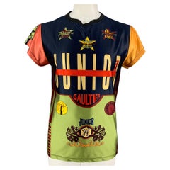 JunIOR GAULTIER 1980er Jahre Größe XL Militärgrünes Grafik- Polyester Crew-Neck T-shir