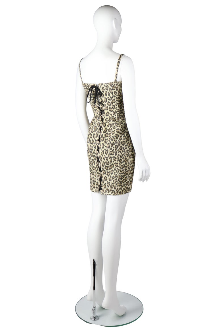 leopard denim mini dress JUNIOR GAULTIER BY JEAN PAUL GAULTIER Print Dress, S/S 1989 For Sale at 1stDibs Short sleeves Women Asymmetric Neck Elegant Office To Evening Color:Blossom/Gold Ganni
