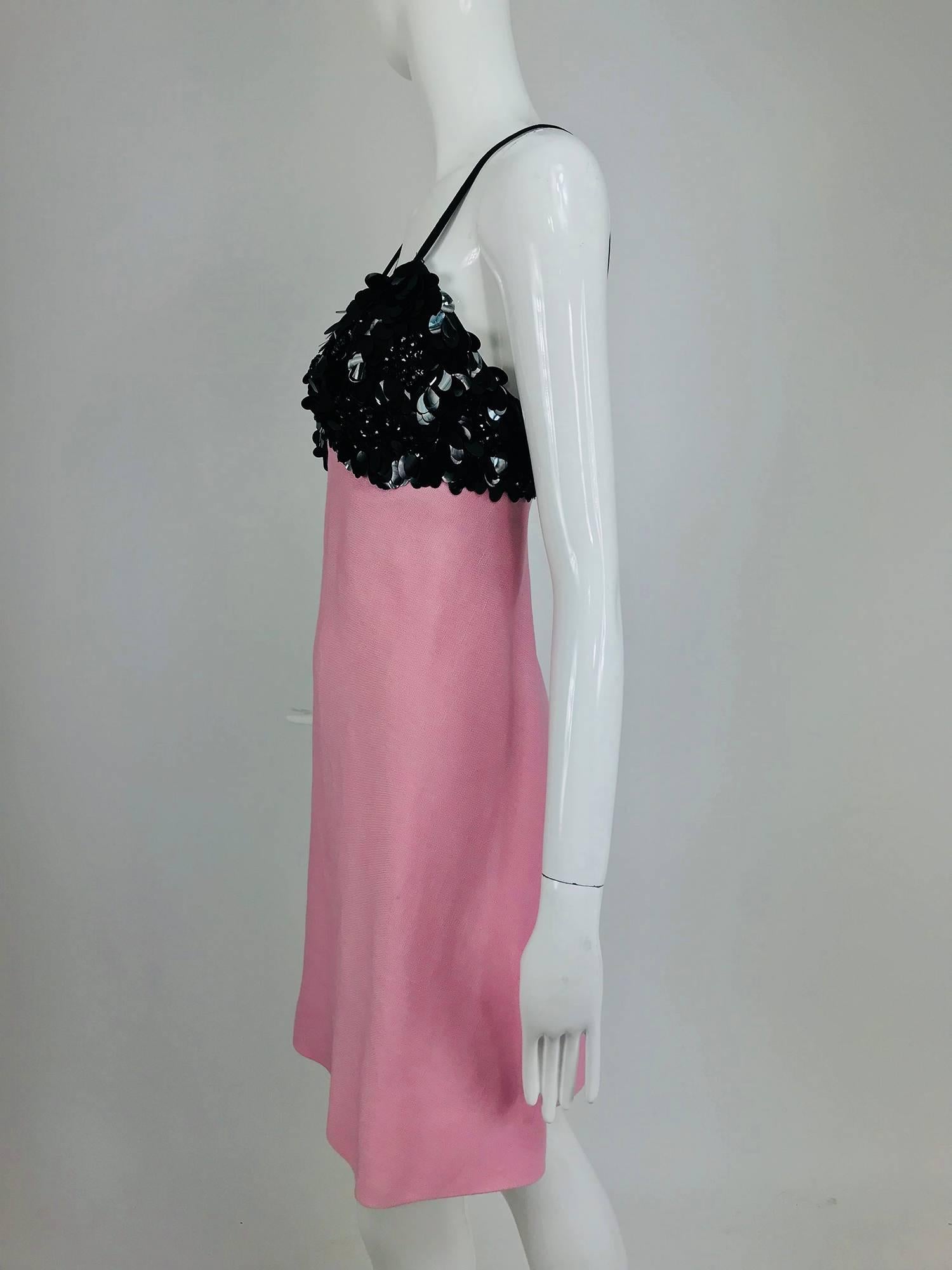 Junior Sophisticates Black Paillette and Pink Linen Dress and Coat 1960s 5