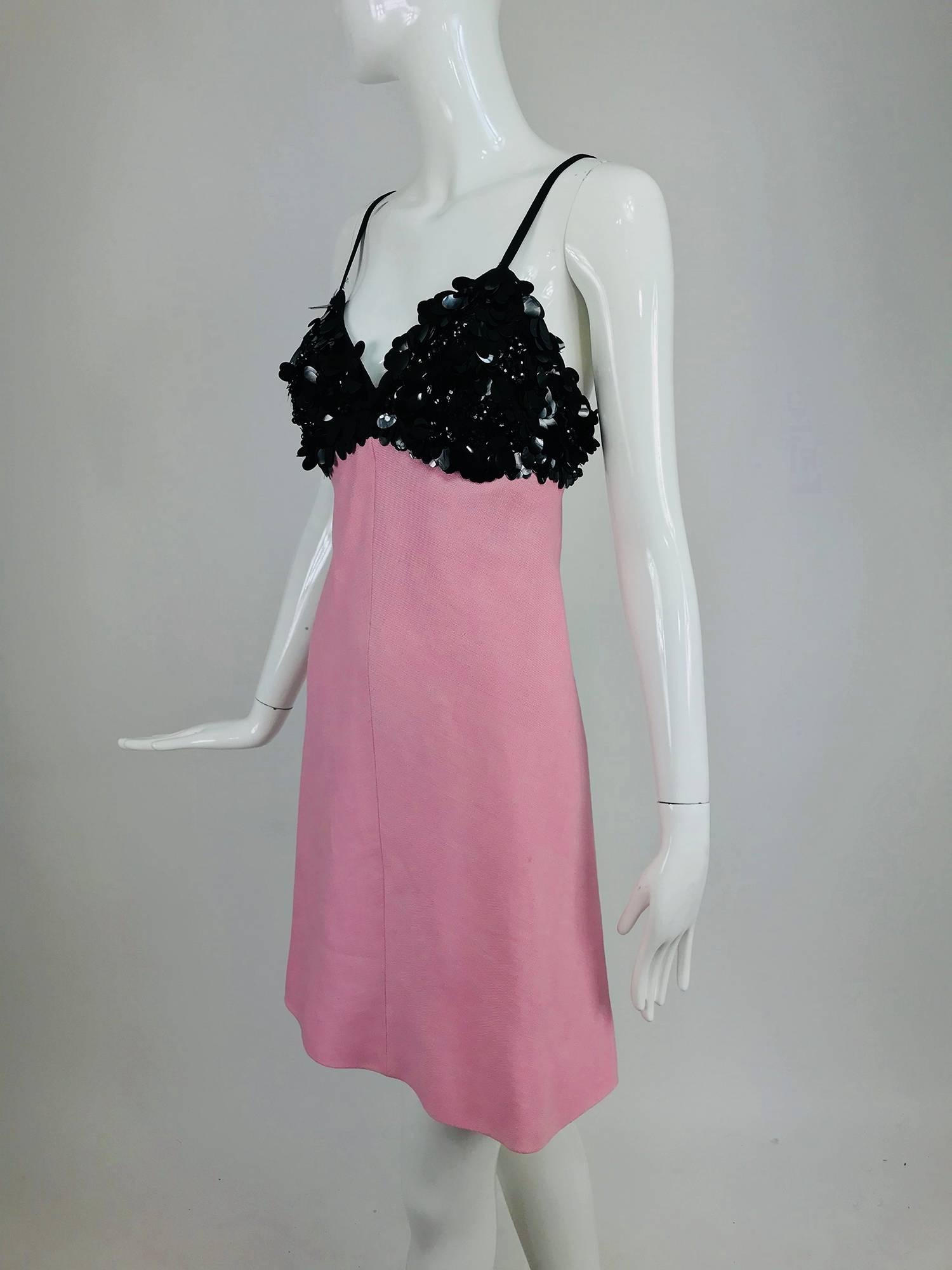 Junior Sophisticates Black Paillette and Pink Linen Dress and Coat 1960s 6