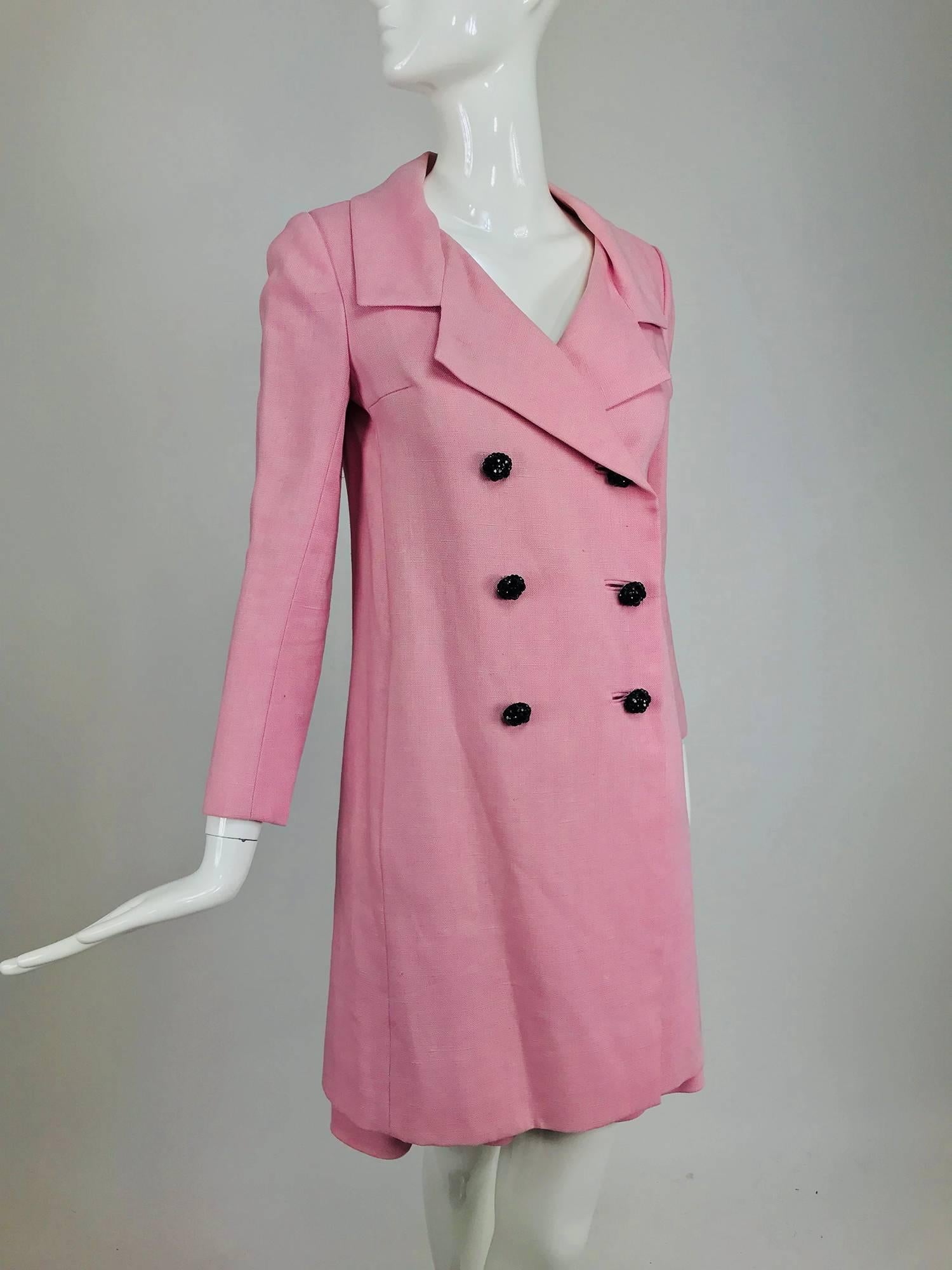 Junior Sophisticates Black Paillette and Pink Linen Dress and Coat 1960s 7