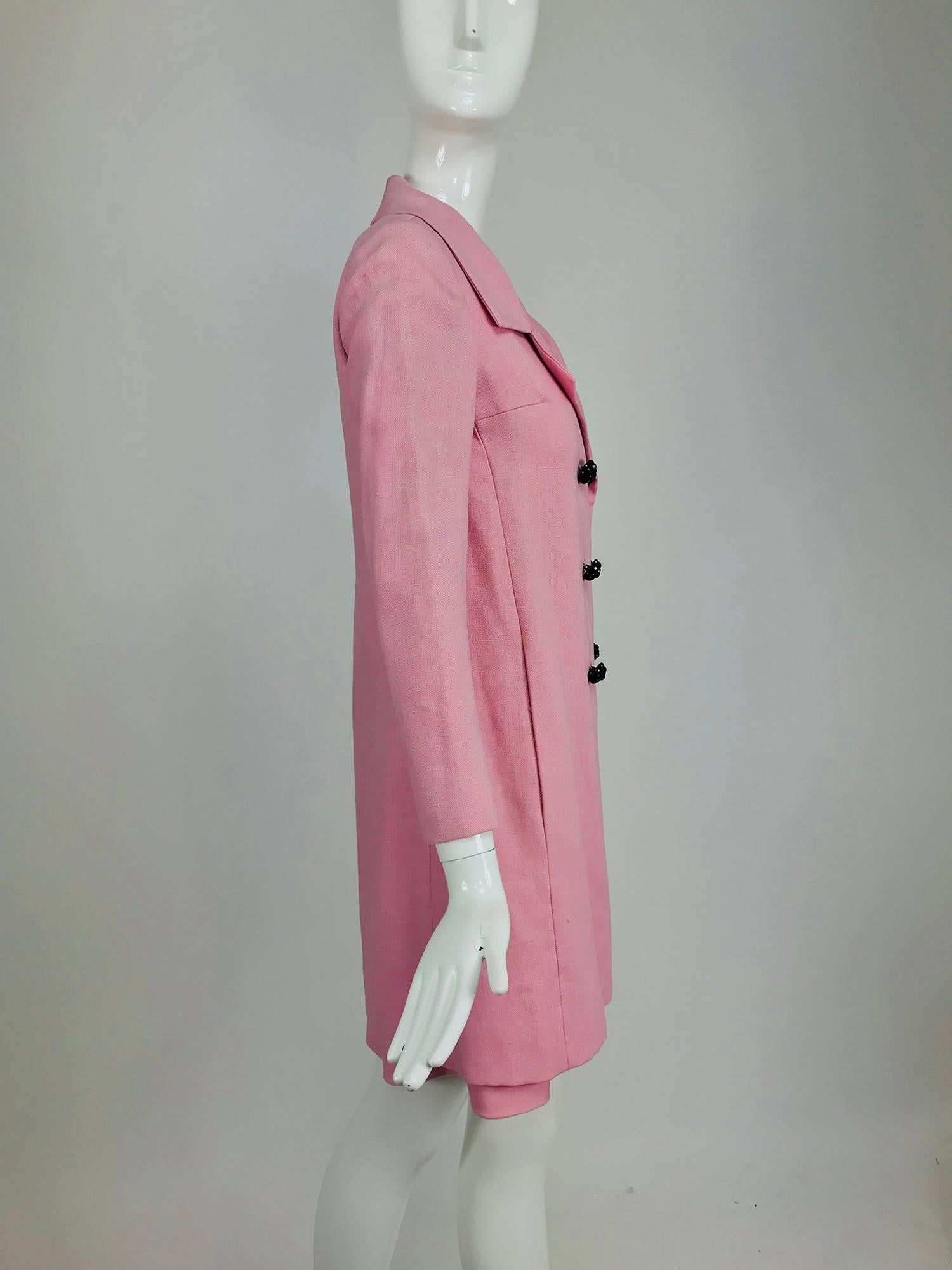 Junior Sophisticates Black Paillette and Pink Linen Dress and Coat 1960s 8