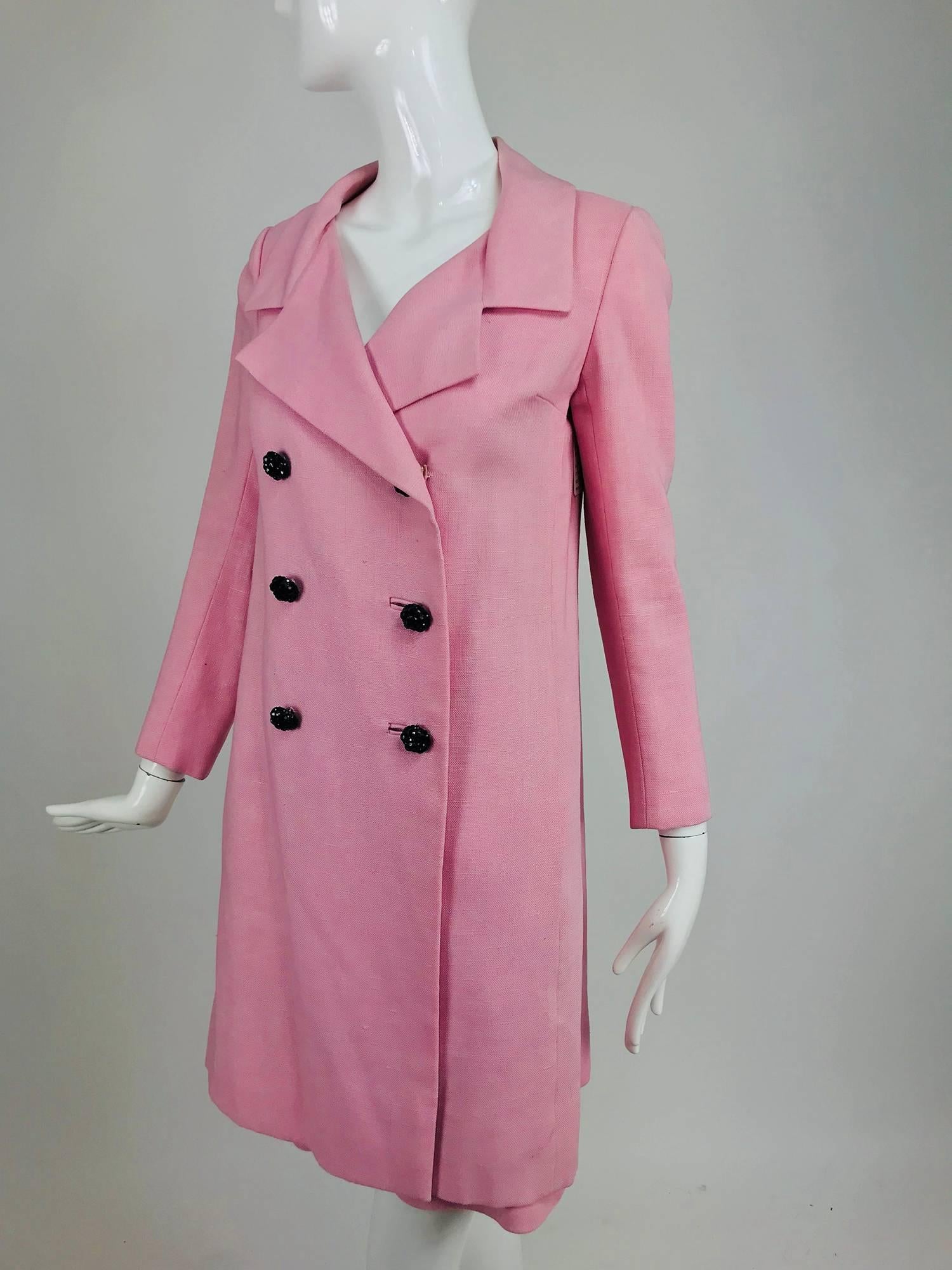 Junior Sophisticates Black Paillette and Pink Linen Dress and Coat 1960s 11