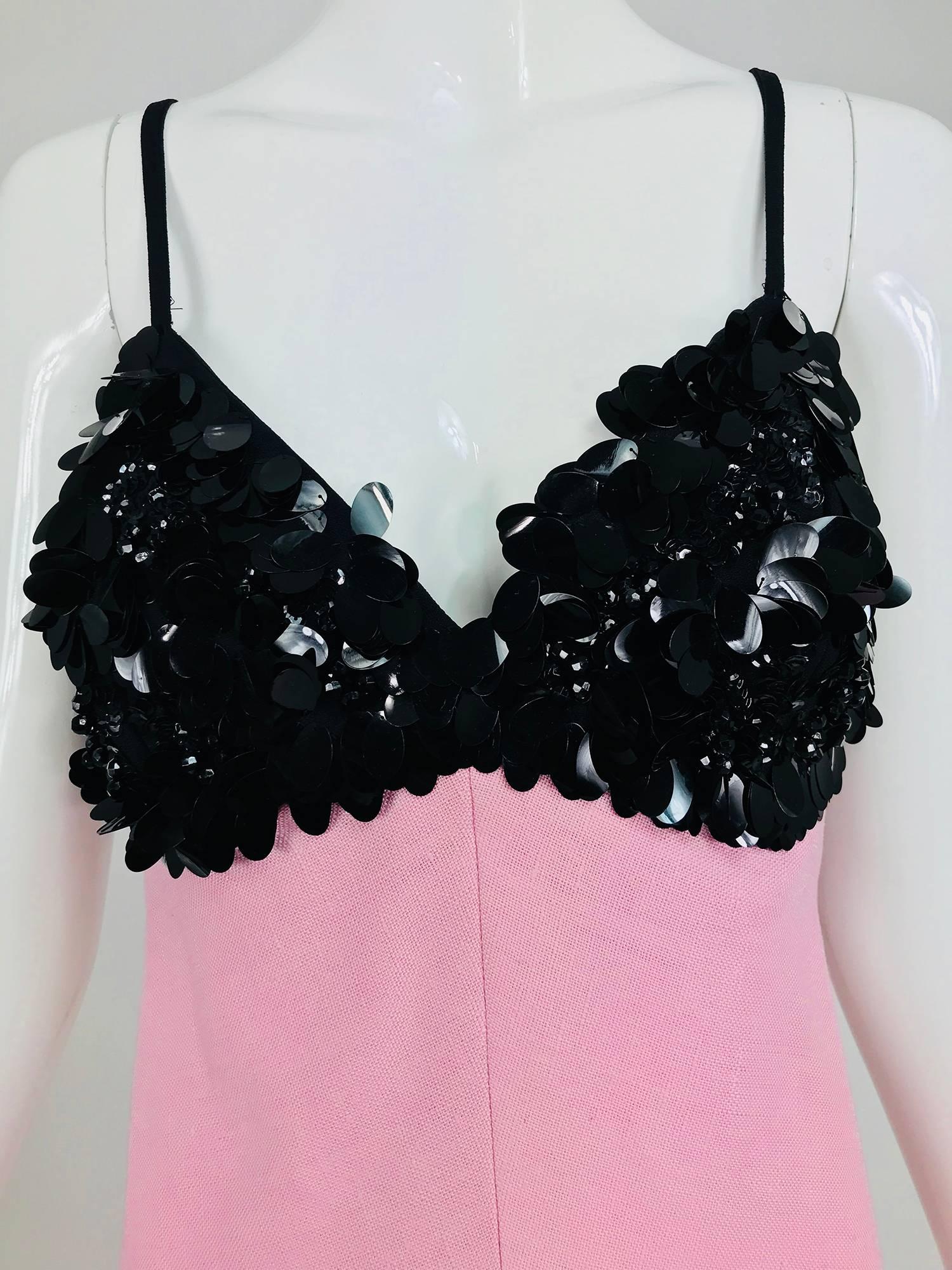 Junior Sophisticates Black Paillette and Pink Linen Dress and Coat 1960s 12