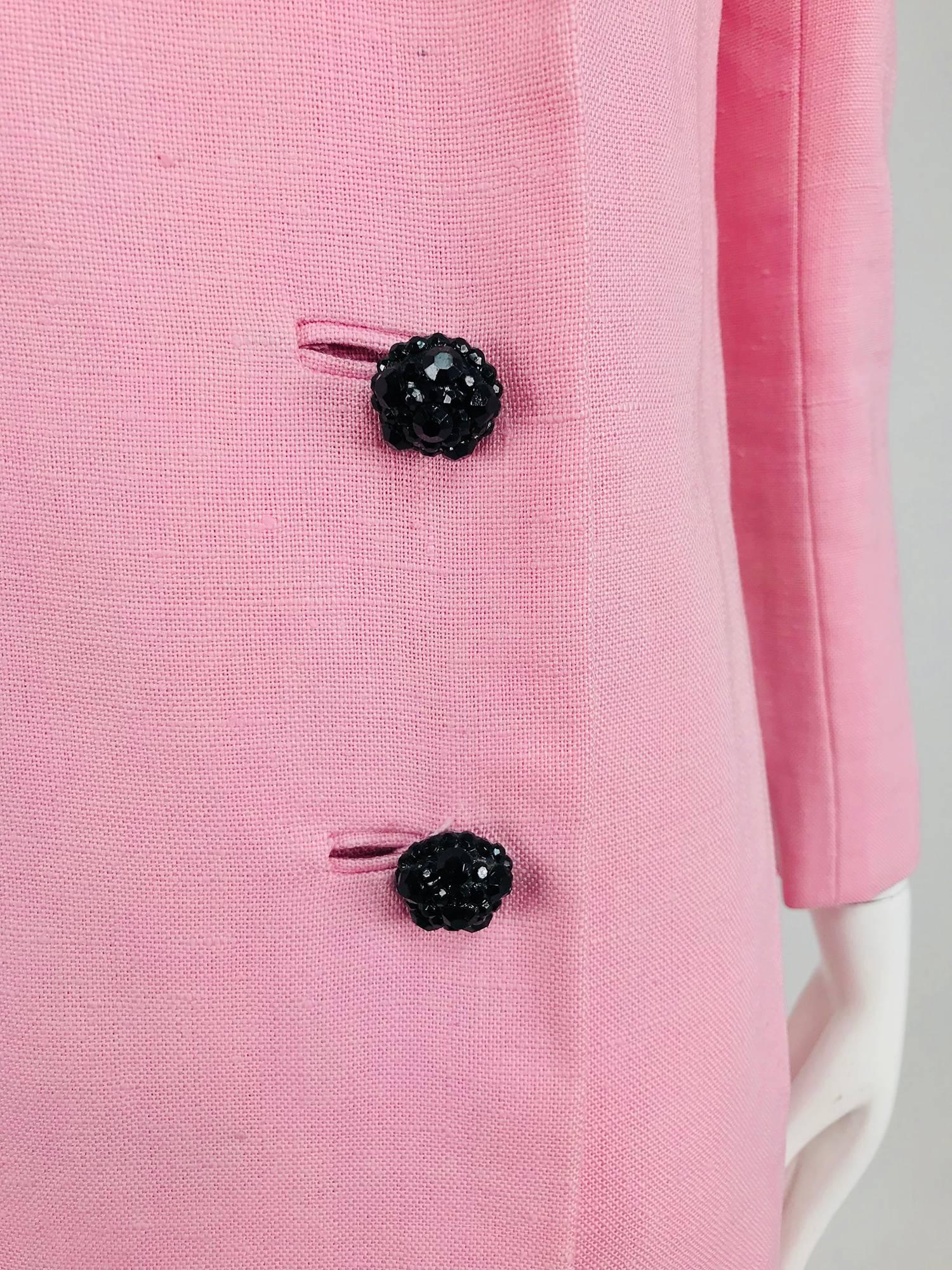 Junior Sophisticates Black Paillette and Pink Linen Dress and Coat 1960s 13