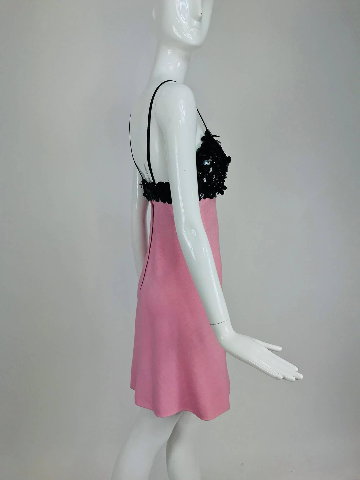 Women's Junior Sophisticates Black Paillette and Pink Linen Dress and Coat 1960s