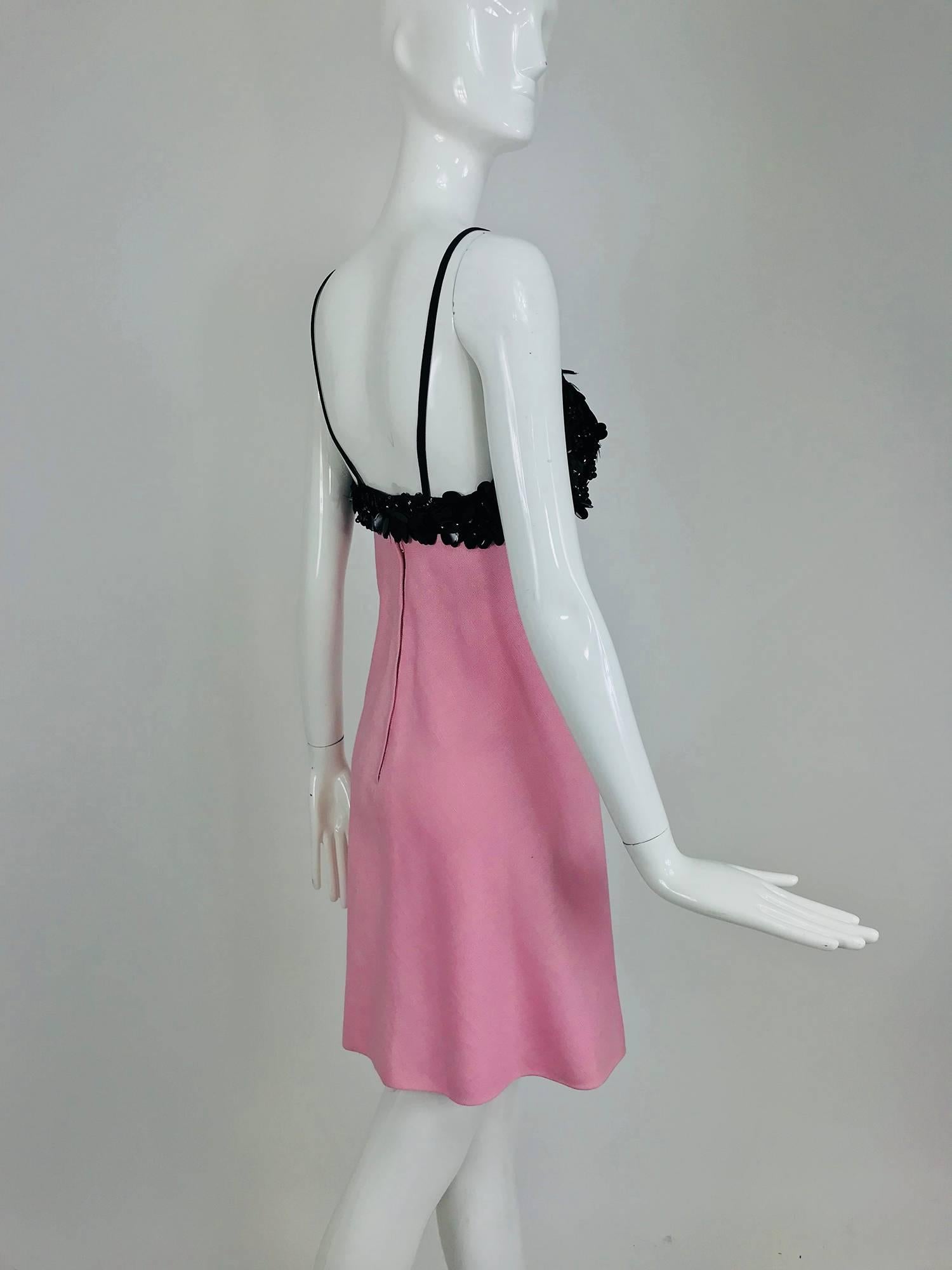 Junior Sophisticates Black Paillette and Pink Linen Dress and Coat 1960s 1