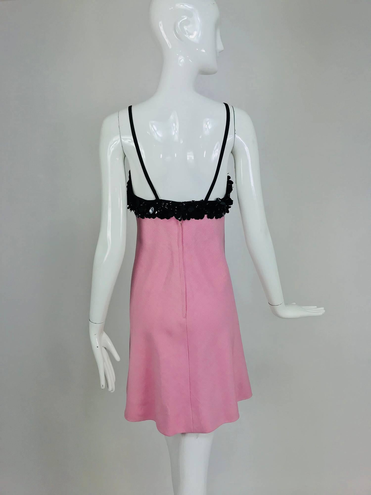 Junior Sophisticates Black Paillette and Pink Linen Dress and Coat 1960s 2