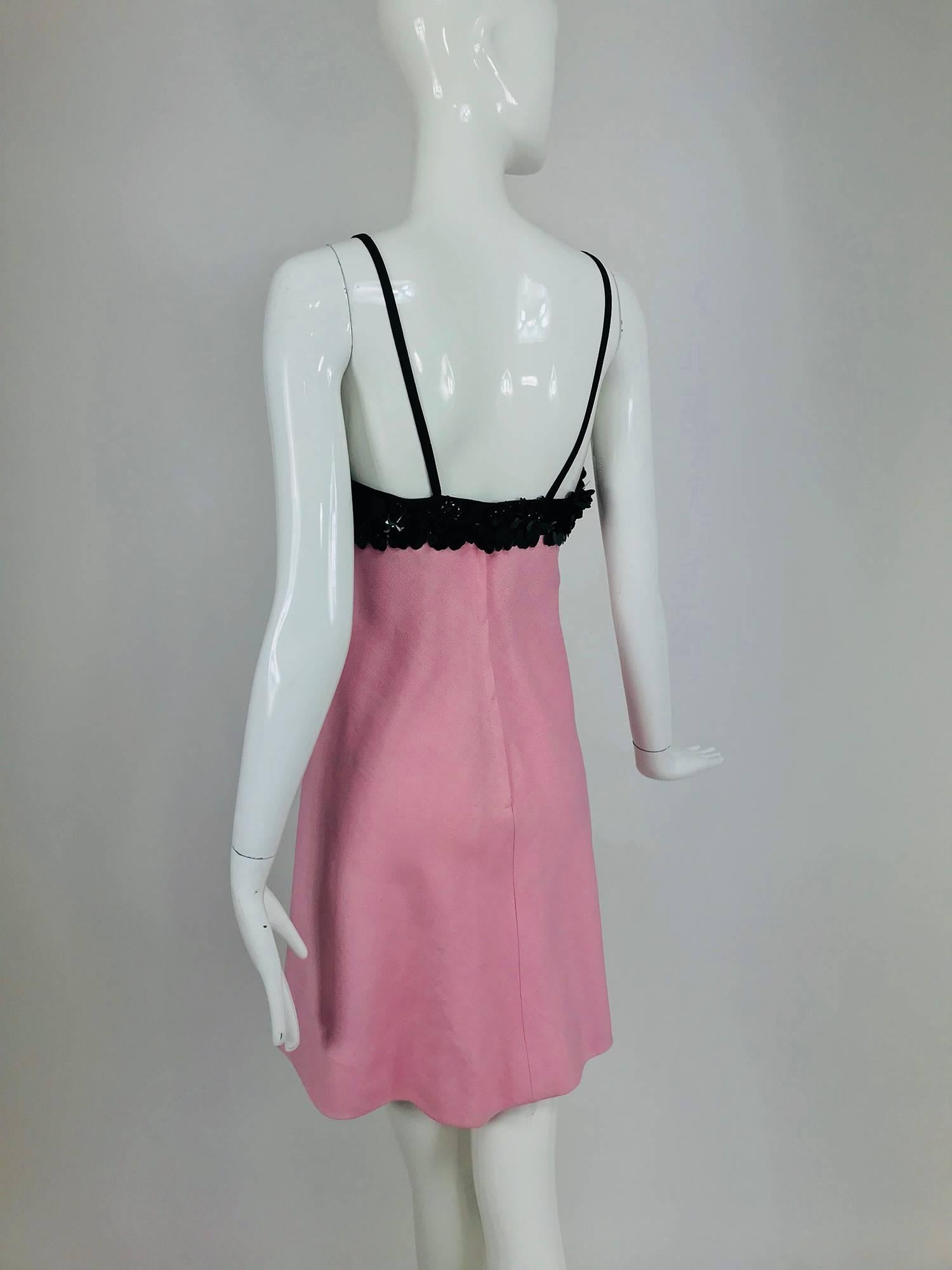 Junior Sophisticates Black Paillette and Pink Linen Dress and Coat 1960s 3