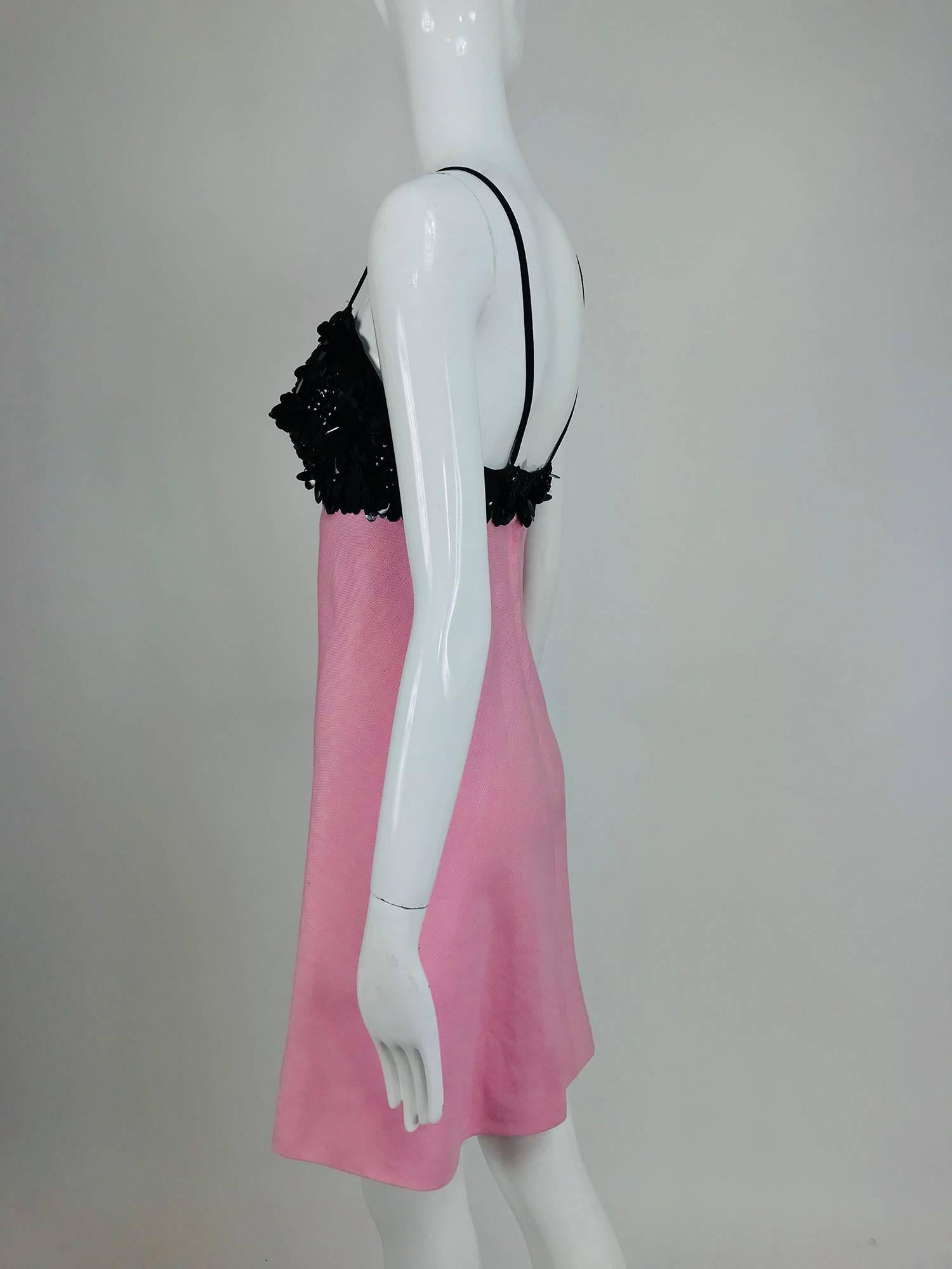Junior Sophisticates Black Paillette and Pink Linen Dress and Coat 1960s 4