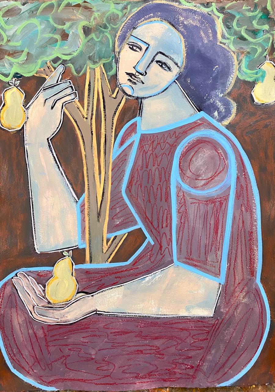 Juniper Briggs Figurative Painting - "Shake the Pear Tree" Abstract Figural Painting