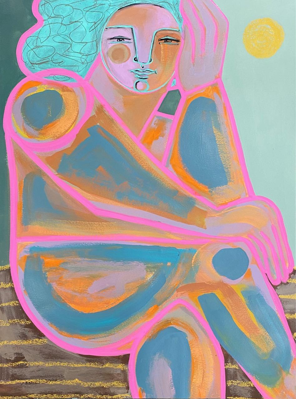 Juniper Briggs Abstract Painting - "Thinking It Over" Abstract Figure Painting